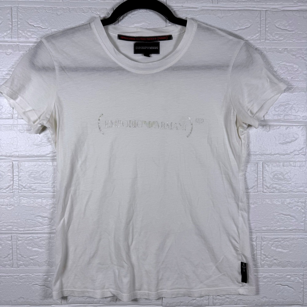 Emporio Armani T-Shirt Women S White (PRODUCT) RED Logo Short Sleeve Tee